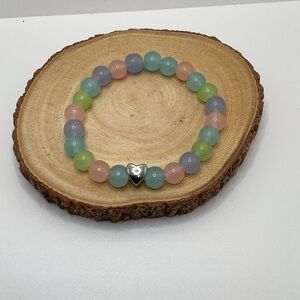 Pastel Beaded Bracelet with Heart Charm
